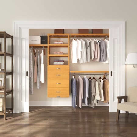John Louis Home Solid Wood Walk-In Closet System with 4 Drawers Honey Maple JLH-312